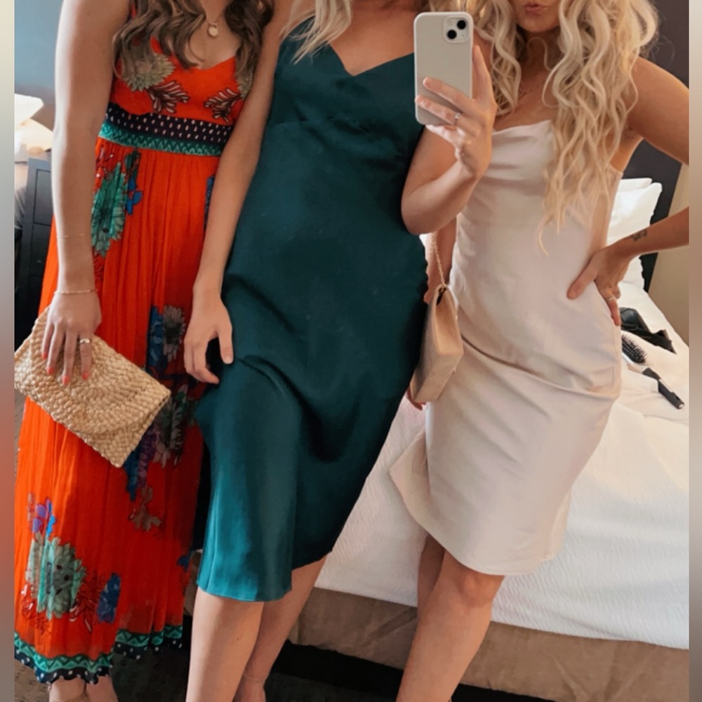 Satin green midi dress